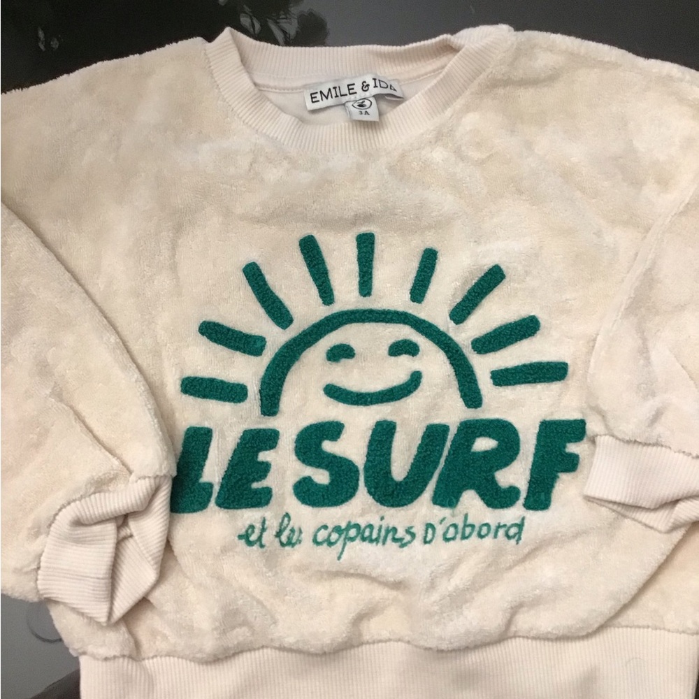 Emile & Ida Cream Sweatshirt with Green Embroidery